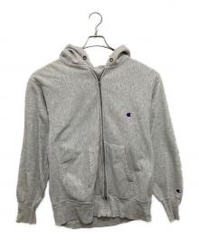 Champion（チャンピオン）の古着「USA製 90'S 刺繍タグ リバースウィーブフルジップフーディー」｜グレー
