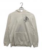 stussyステューシー）の古着「Skull & Bones Pigment Dyed Hoodie 「スカル アンド ボーンズ ピグメント ダイド フーディ」｜ホワイト