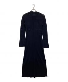 Mame Kurogouchi（マメクロゴウチ）の古着「Lace Stripe Knitted Dress レースストライプ ニットワンピース MM23PF-KN727」｜ネイビー