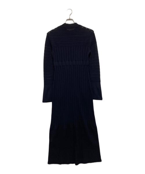 Mame Kurogouchi（マメクロゴウチ）Mame Kurogouchi (マメクロゴウチ) Lace Stripe Knitted Dress レースストライプ ニットワンピース MM23PF-KN727 ネイビー サイズ:3の古着・服飾アイテム