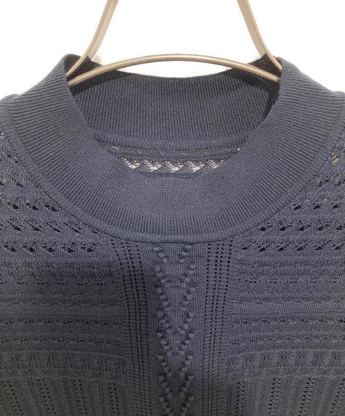 Mame Kurogouchi（マメクロゴウチ）Mame Kurogouchi (マメクロゴウチ) Lace Stripe Knitted Dress レースストライプ ニットワンピース MM23PF-KN727 ネイビー サイズ:3の古着・服飾アイテム