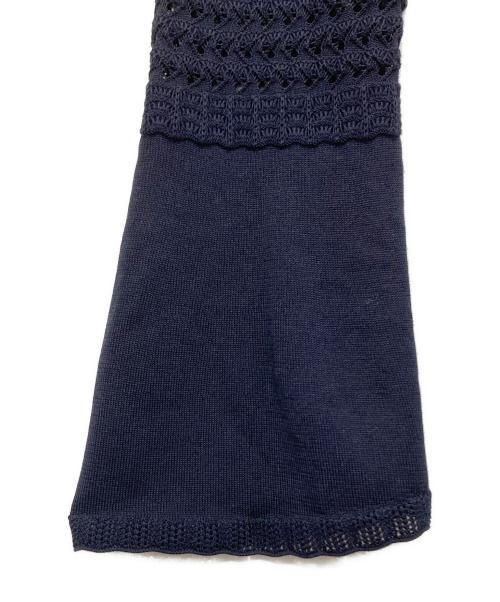Mame Kurogouchi（マメクロゴウチ）Mame Kurogouchi (マメクロゴウチ) Lace Stripe Knitted Dress レースストライプ ニットワンピース MM23PF-KN727 ネイビー サイズ:3の古着・服飾アイテム