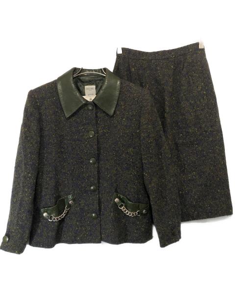 CELINE（セリーヌ）CELINE (セリーヌ) レザーカラーチェーン装飾セットアップ グリーン サイズ:40の古着・服飾アイテム