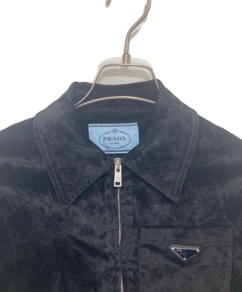 PRADA（プラダ）PRADA (プラダ) トライアングルプレートベルベットデニムブルゾン GFB295 ブラウン サイズ:36の古着・服飾アイテム