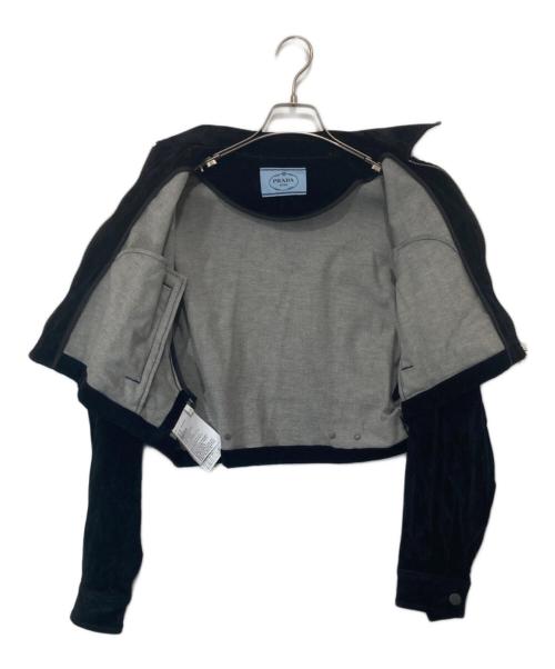 PRADA（プラダ）PRADA (プラダ) トライアングルプレートベルベットデニムブルゾン GFB295 ブラウン サイズ:36の古着・服飾アイテム