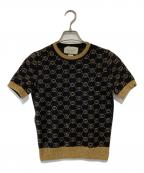 GUCCIグッチ）の古着「GG総柄ラメニットセーター GGパターン半袖ニット 554995」｜ブラック