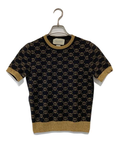 GUCCI（グッチ）GUCCI (グッチ) GG総柄ラメニットセーター GGパターン半袖ニット 554995 ブラック サイズ:XSの古着・服飾アイテム