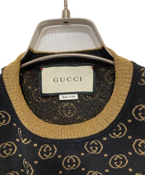 GUCCI（グッチ）GUCCI (グッチ) GG総柄ラメニットセーター GGパターン半袖ニット 554995 ブラック サイズ:XSの古着・服飾アイテム