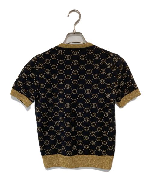 GUCCI（グッチ）GUCCI (グッチ) GG総柄ラメニットセーター GGパターン半袖ニット 554995 ブラック サイズ:XSの古着・服飾アイテム