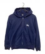 stussyステューシー）の古着「BASIC STUSSYZIP HOODIE　ベーシックステューシージップフーディ」｜ネイビー