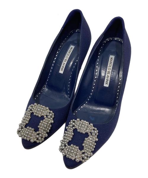 Manolo Blahnik（マノロ ブラニク）Manolo Blahnik (マノロ ブラニク) ビジューパンプス ネイビー サイズ:36　1/2の古着・服飾アイテム