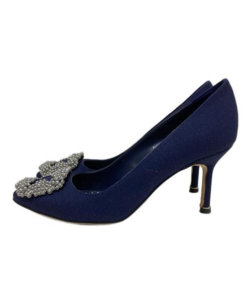 Manolo Blahnik（マノロ ブラニク）Manolo Blahnik (マノロ ブラニク) ビジューパンプス ネイビー サイズ:36　1/2の古着・服飾アイテム