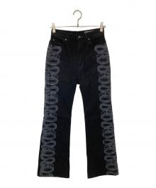 Hysteric Glamour（ヒステリックグラマー）の古着「SNAKE LOOP柄デニムフレアパンツ スネークループ」｜ブラック