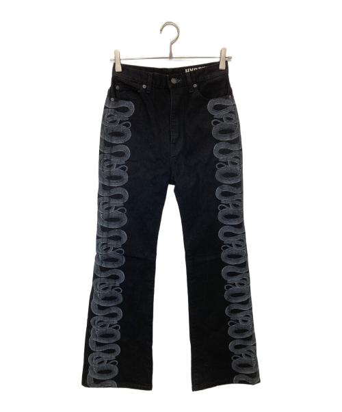 Hysteric Glamour（ヒステリックグラマー）Hysteric Glamour (ヒステリックグラマー) SNAKE LOOP柄デニムフレアパンツ スネークループ ブラック サイズ:２６の古着・服飾アイテム