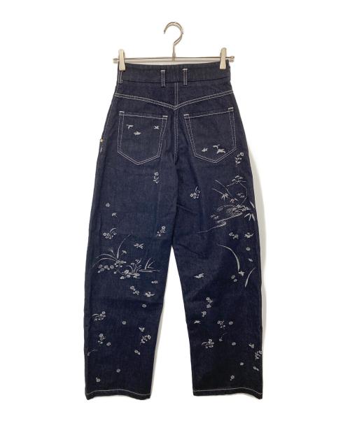 Mame Kurogouchi（マメクロゴウチ）Mame Kurogouchi (マメクロゴウチ) Nature Pattern Jacquard Wide Leg Jeans ネイチャーパターンジャガードワイドレッグジーンズ インディゴ サイズ:1の古着・服飾アイテム