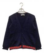 COMME des GARCONS HOMMEコムデギャルソン オム）の古着「ウール アーガイル 裾 チェック 切替 Vネック ニット カーディガン HN-070110」｜ネイビー