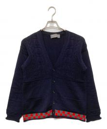 COMME des GARCONS HOMME（コムデギャルソン オム）の古着「ウール アーガイル 裾 チェック 切替 Vネック ニット カーディガン HN-070110」｜ネイビー