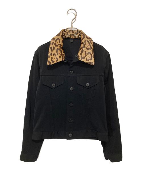 Yohji Yamamoto pour homme（ヨウジヤマモト プールオム）Yohji Yamamoto pour homme (ヨウジヤマモト プールオム) レオパード柄襟デニムジャケット　02AW ブラック サイズ:3の古着・服飾アイテム