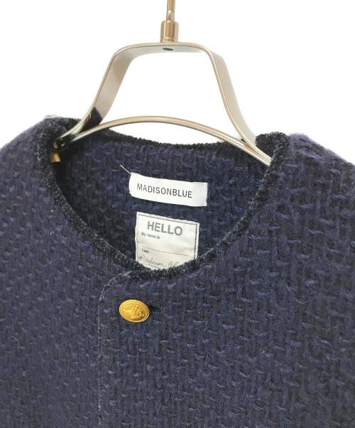 MADISON BLUE（マディソンブルー）MADISON BLUE (マディソンブルー) TWEED NOCOLLAR LONG JACKET ネイビー サイズ:01(S)の古着・服飾アイテム