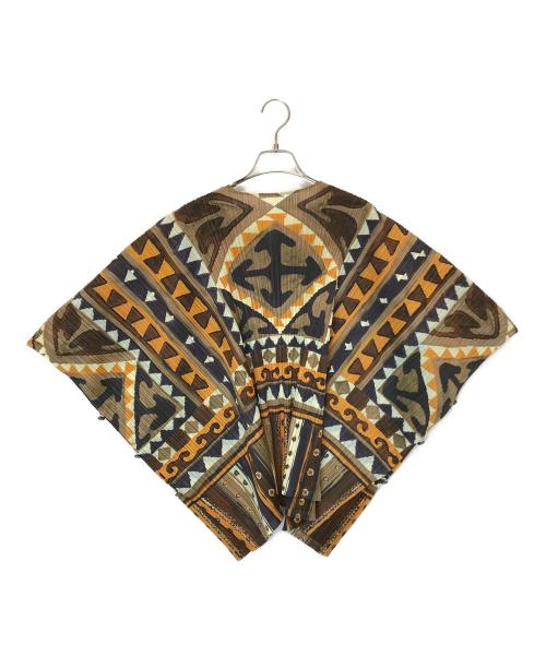 PLEATS PLEASE（プリーツプリーズ）PLEATS PLEASE (プリーツプリーズ) エスニック柄転写プリーツブラウス ブラウン サイズ:3の古着・服飾アイテム
