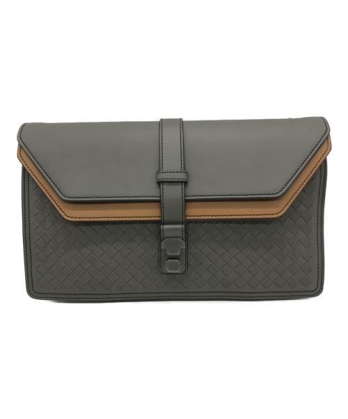BOTTEGA VENETA（ボッテガベネタ）BOTTEGA VENETA (ボッテガベネタ) イントレチャートクラッチバッグ ブラウン×グレー サイズ:-の古着・服飾アイテム