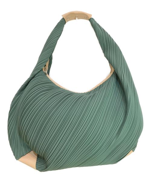 PLEATS PLEASE（プリーツプリーズ）PLEATS PLEASE (プリーツプリーズ) レザー切替ねじれプリーツトートバッグ グリーン サイズ:-の古着・服飾アイテム