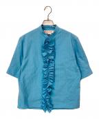 MARNIマルニ）の古着「スタンドカラーラッフルブラウス」｜スカイブルー