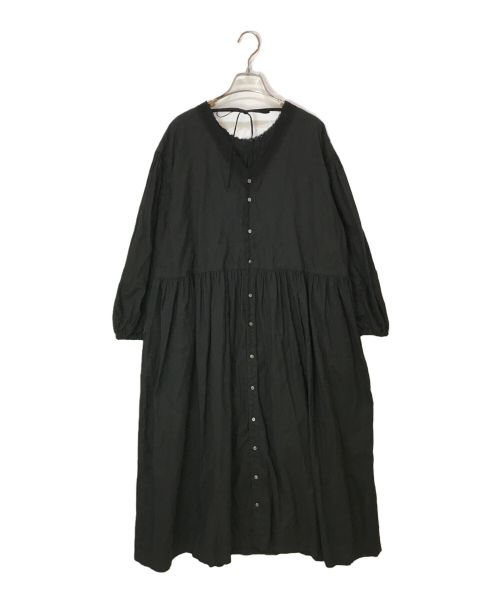 nest Robe（ネストローブ）nest Robe (ネストローブ) UpcycleLino バックVネックレースギャザーワンピース ブラック サイズ:Fの古着・服飾アイテム