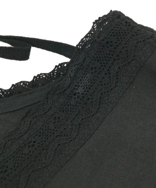 nest Robe（ネストローブ）nest Robe (ネストローブ) UpcycleLino バックVネックレースギャザーワンピース ブラック サイズ:Fの古着・服飾アイテム