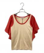 beautiful peopleビューティフルピープル）の古着「フリルスリーブカットソー」｜レッド×ベージュ