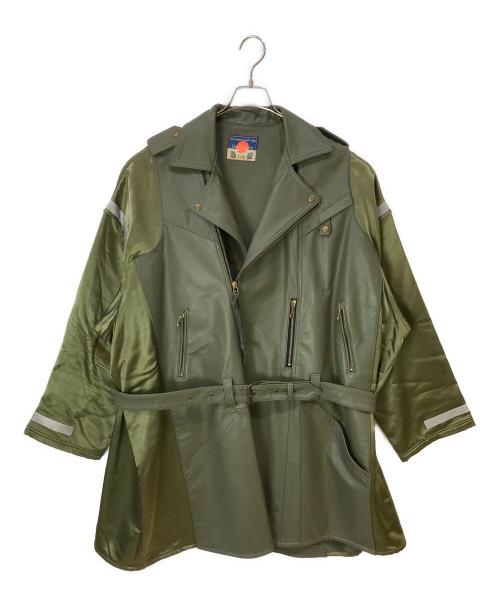blackmeans（ブラックミーンズ）blackmeans (ブラックミーンズ) TRENCH COAT / トレンチコート / 切替レザーコート 945-77TJ349-1 オリーブ×グリーン サイズ:4の古着・服飾アイテム