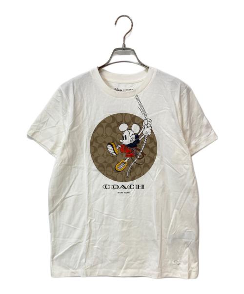 COACH（コーチ）COACH (コーチ) DISNEY (ディズニー) ロープクライム ミッキーマウス シグネチャー Tシャツ ブラウン×ホワイト サイズ:Sの古着・服飾アイテム