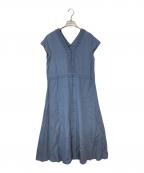 Spick and Spanスピック＆スパン）の古着「リネン混シャーリングVワンピース」｜ブルー