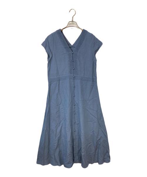 Spick and Span（スピック＆スパン）Spick and Span (スピックアンドスパン) リネン混シャーリングVワンピース ブルー サイズ:36の古着・服飾アイテム