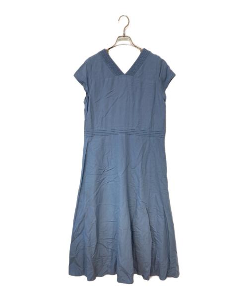 Spick and Span（スピック＆スパン）Spick and Span (スピックアンドスパン) リネン混シャーリングVワンピース ブルー サイズ:36の古着・服飾アイテム
