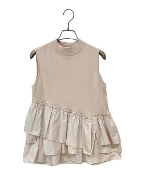 Diagram（ダイアグラム）Diagram (ダイアグラム) ヘムフリルノースリーブ ノースリーブニット ベージュ サイズ:36の古着・服飾アイテム