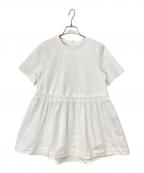 M-PREMIERエムプルミエ）の古着「ポンチミックスウエストギャザーペプラムカットソー」｜ホワイト