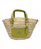 COACHコーチ）の古着「SMALL STRAW TOTE バッグ」｜ベージュ×グリーン