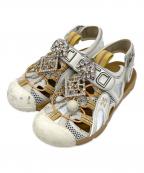 GUCCIグッチ）の古着「レザー メッシュ ビジュー ベルクロ サンダル」｜ホワイト×ベージュ