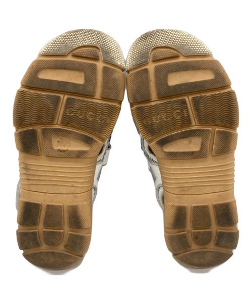 GUCCI（グッチ）GUCCI (グッチ) レザー メッシュ ビジュー ベルクロ サンダル ホワイト×ベージュ サイズ:36の古着・服飾アイテム