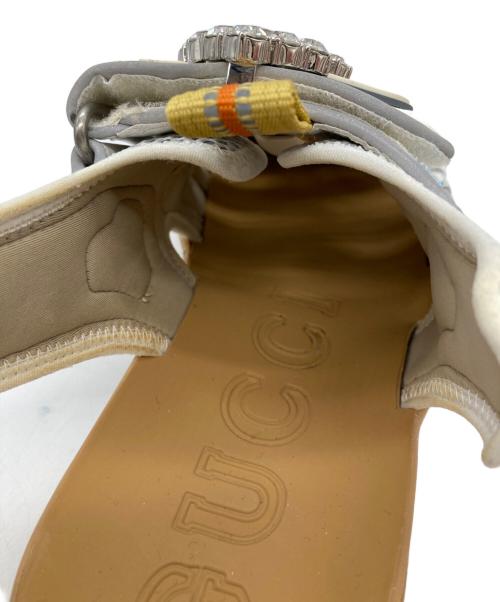 GUCCI（グッチ）GUCCI (グッチ) レザー メッシュ ビジュー ベルクロ サンダル ホワイト×ベージュ サイズ:36の古着・服飾アイテム