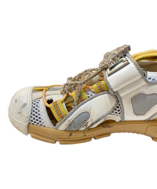 GUCCI（グッチ）GUCCI (グッチ) レザー メッシュ ビジュー ベルクロ サンダル ホワイト×ベージュ サイズ:36の古着・服飾アイテム