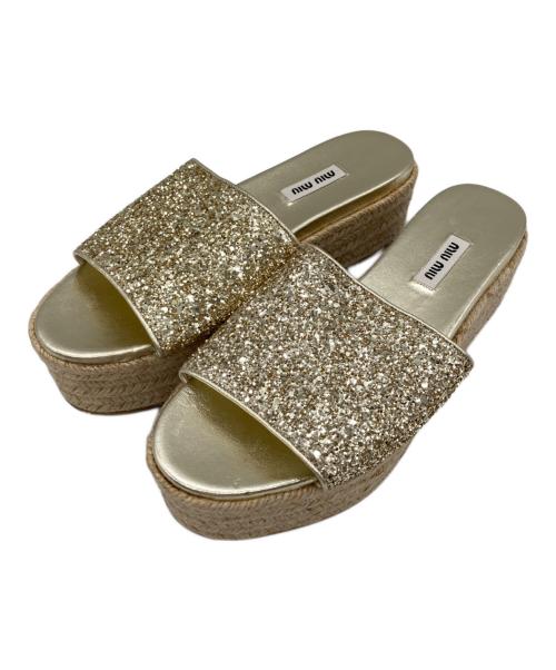 MIU MIU（ミュウミュウ）MIU MIU (ミュウミュウ) グリッター エスパドリーユ ブラウン サイズ:37 1/2の古着・服飾アイテム