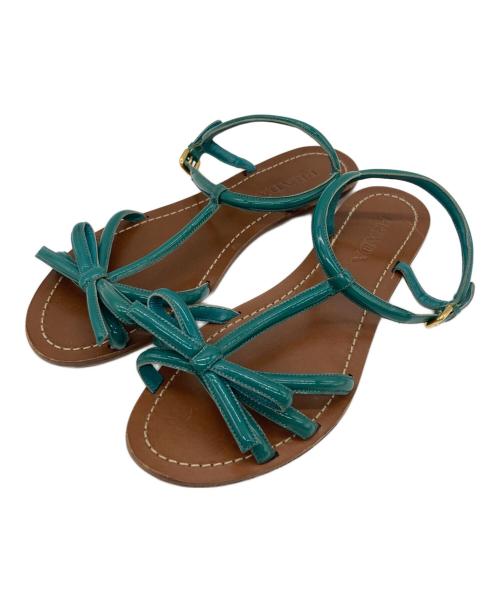 PRADA（プラダ）PRADA (プラダ) ウッドソール サンダル グリーン×ブラウン サイズ:37 1/2の古着・服飾アイテム