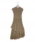 anuansアニュアンス）の古着「アシメティアード透かし編みニットワンピース」｜ベージュ