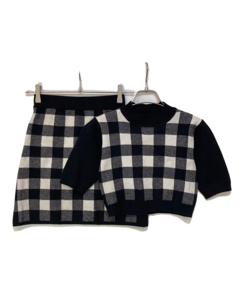 darich（ダーリッチ）darich (ダーリッチ) ギンガムチェックニットセットアップ ホワイト×ブラック サイズ:Freeの古着・服飾アイテム
