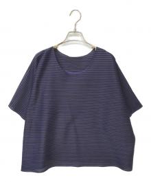 PLEATS PLEASE（プリーツプリーズ）の古着「ボーダーカットソー」｜パープル