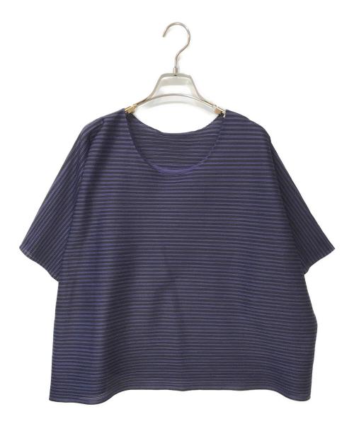 PLEATS PLEASE（プリーツプリーズ）PLEATS PLEASE (プリーツプリーズ) ボーダーカットソー パープル サイズ:3の古着・服飾アイテム