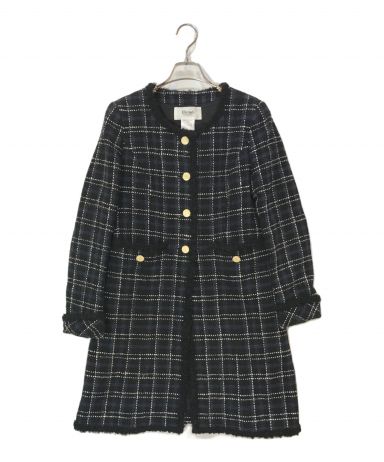 Rene/ツイードコート 中古・古着通販】Rene (ルネ) ノーカラーツイードコート ネイビー