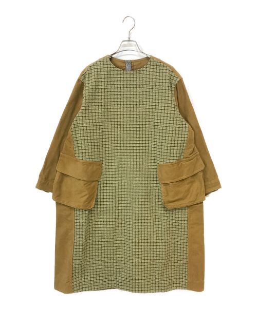 45R（フォーティファイブ・アール）45R (フォーティーファイブアール) コットンツイード コンビハンティングドレス ベージュ×グリーン サイズ:00の古着・服飾アイテム